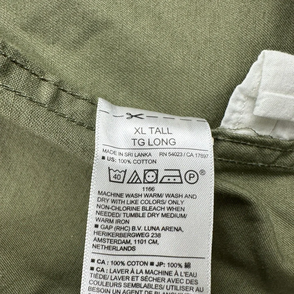 Banana Republic Button Up Shirt Mens XL Tall Green Standard Fit Cotton Utility